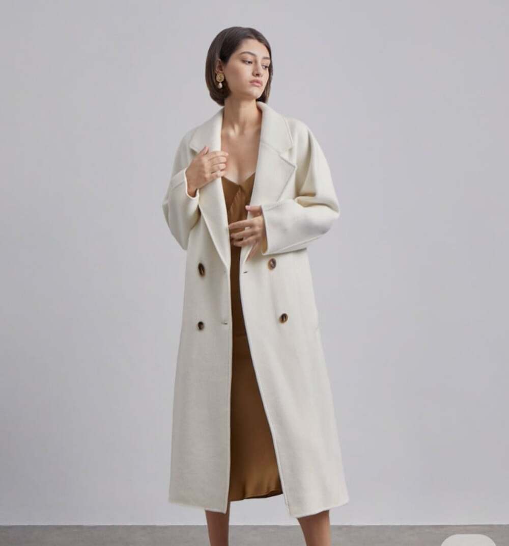 Silk Maison Ivory Straight-Fit Long Wool Over Coat Size Medium